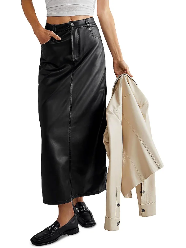 Relaxed Fashion City Slicker Womens Faux Leather Long Maxi Skirt