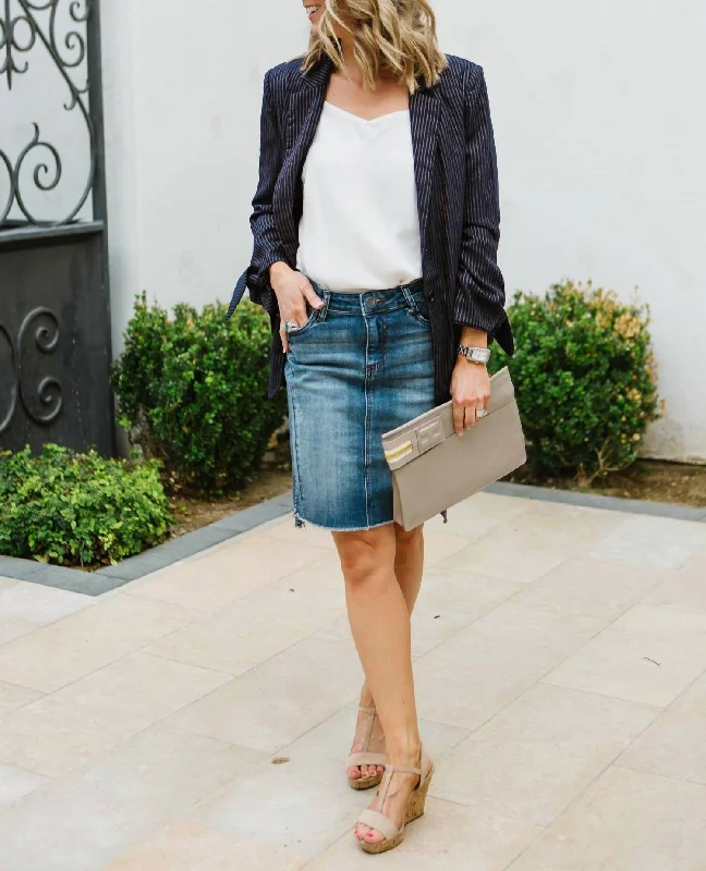 Trendy Street Style Connie Step Hem Denim Skirt In Blue