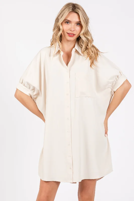 Wardrobe Upgrade Cream Collared Button Down Shirt Dress