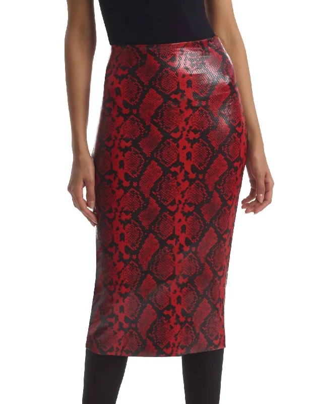 High Street Women's Fashion for Trendy Shoppers Faux Leather Animal Midi Skirt In Red Snake