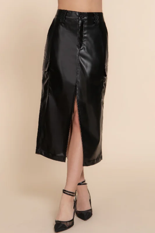 Women's Professional Garments Faux Leather Midi Cargo Skirt