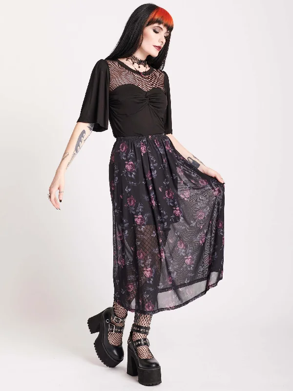 Affordable Women's Apparel Floral Mesh Midi Skirt