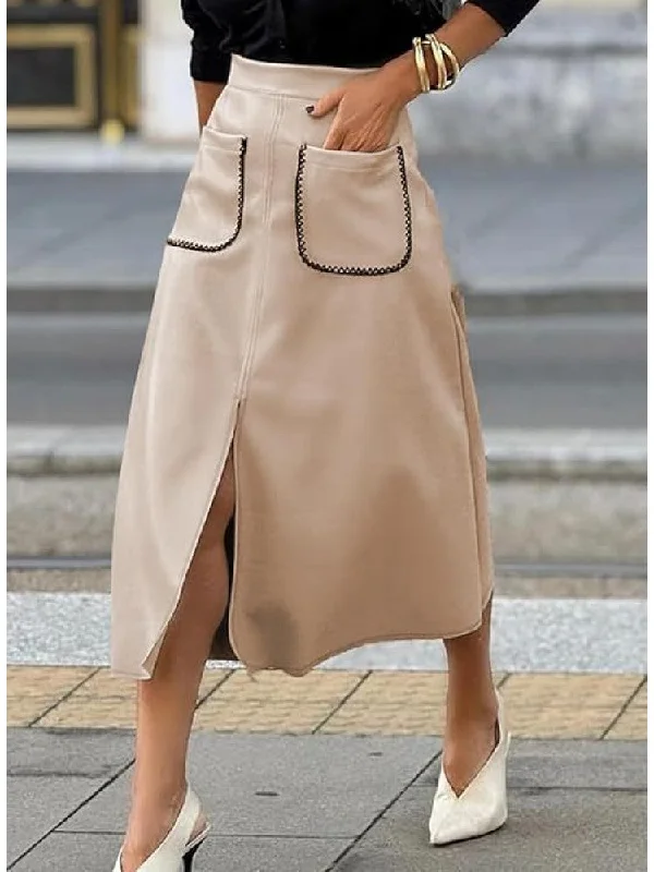 Women's Trendy Casual Outfit Frayed Suede A-line Split Hem Skirts