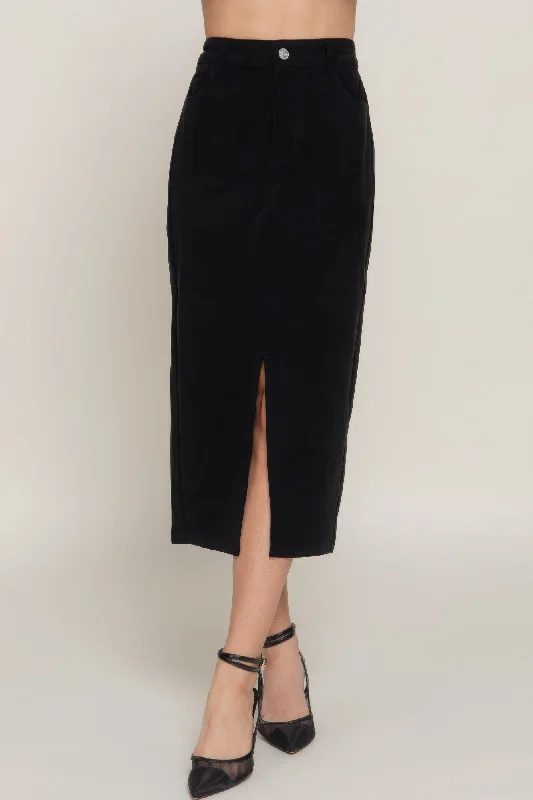 Flash Sale Clothing Front Open Slit Corduroy Midi Skirt