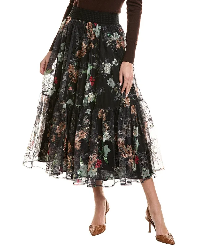 Stylish Women's Outerwear Apparel Gracia Mesh Floral Midi Skirt