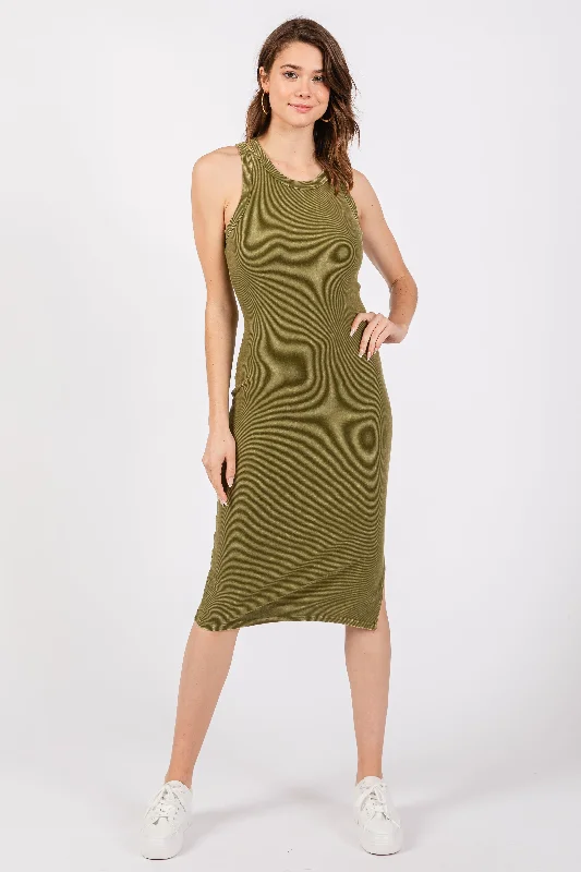 Trend Alert Green Acid Wash Ribbed Sleeveless Midi Dress