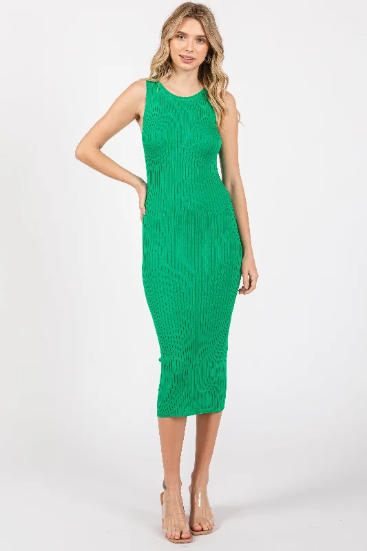 Everyday Women's Fashion Trends Green Sleeveless Ribbed Midi Dress