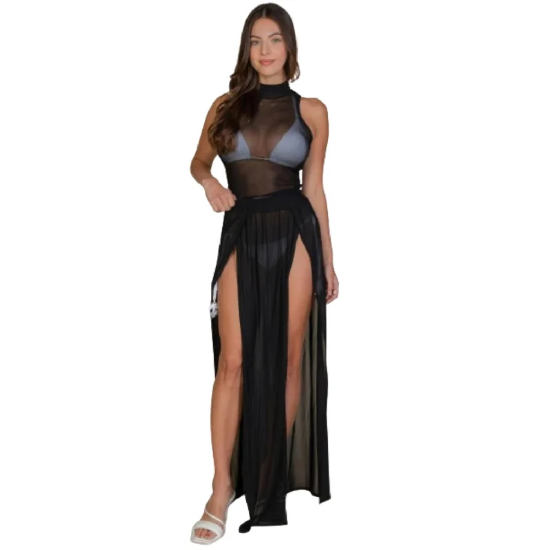 Imeless Style High Split Mesh Sheer Maxi Skirt