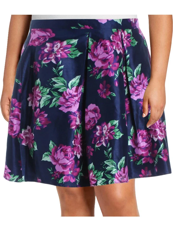 Women's Athleisure Apparel Juniors Womens Plus Floral Print A-Line Skirt