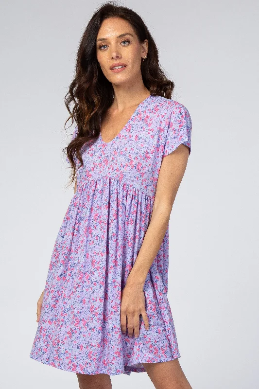 Women's Resort Garments Lavender Floral Short Sleeve Dress