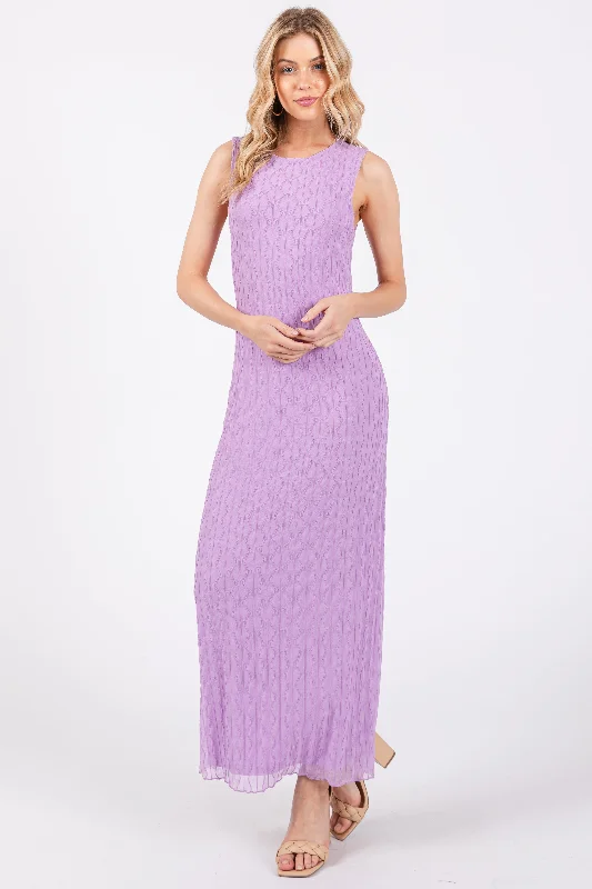 Earthy Tones Lavender Mesh Overlay Midi Dress