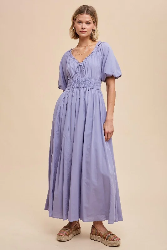 Affordable Women's Clothing Sale Online Lavender Smocked Puff Sleeve Maxi Dress