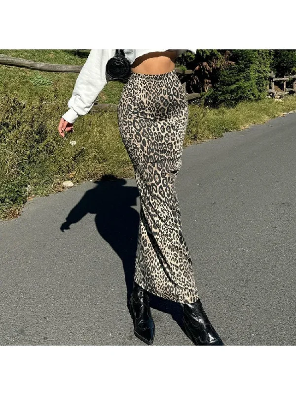 Women's Festive Attire Leopard Pattern Bodycon High Rise Pencil Skirts