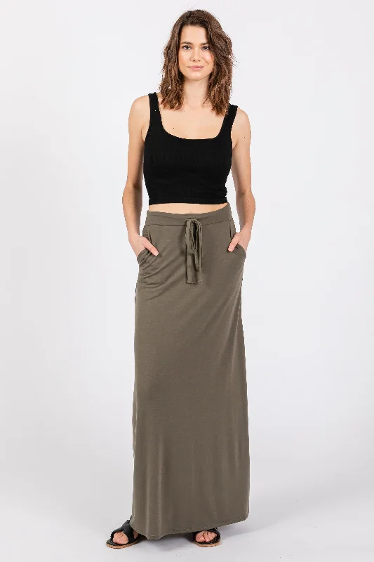 Imeless Style Light Olive Drawstring Maxi Skirt