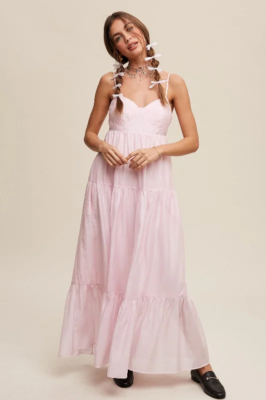 Street Style Fashion Light Pink Sleeveless Tiered Maxi Dress