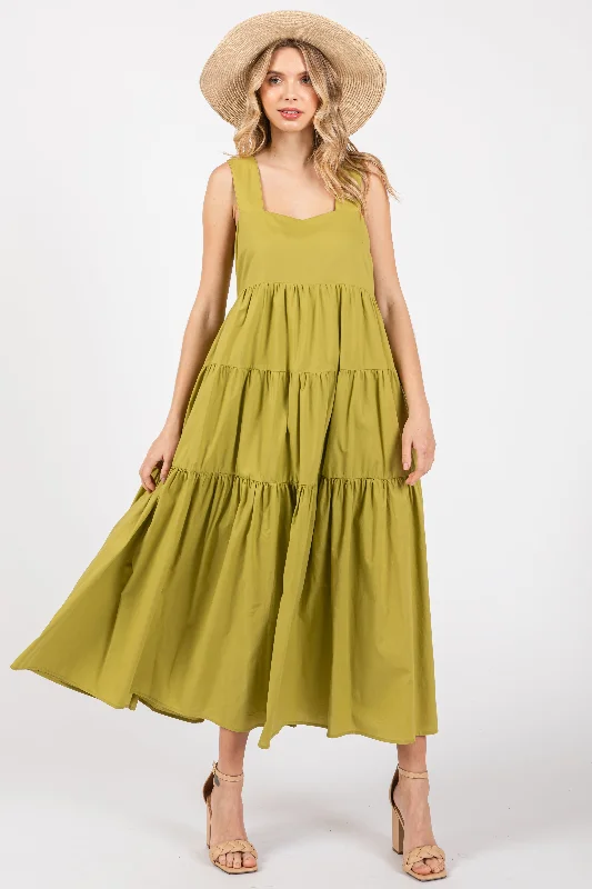 Fashionable Women's Wardrobe Lime Tiered Maxi Dress