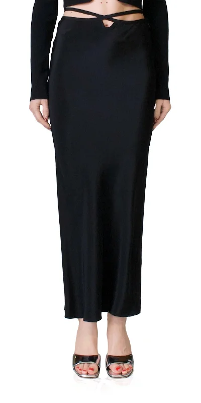 Vintage-Inspired Women's Apparel Loophole Tie Midi Skirt In Black