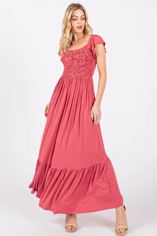 Affordable Online Boutiques Magenta Smocked Ruffle Hem Maxi Dress