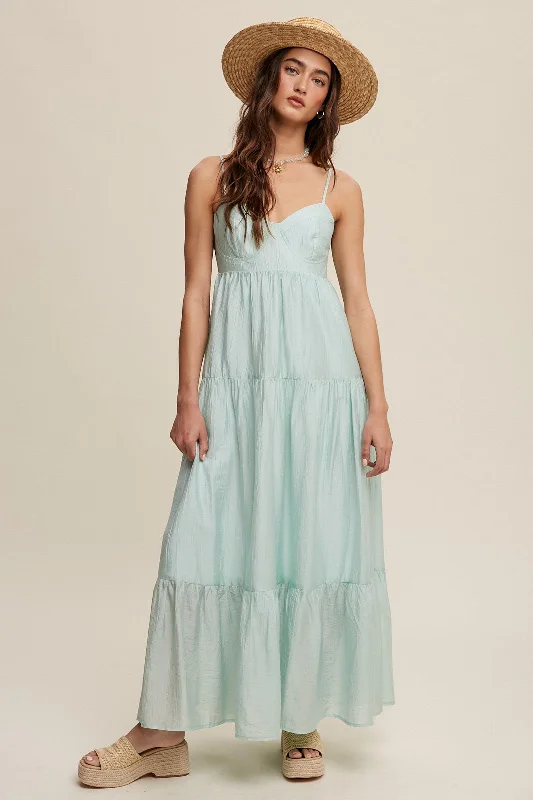 Luxury Fashion Mint Green Sleeveless Tiered Maxi Dress