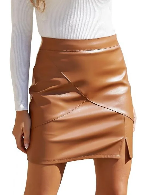 Women's Tailored Outfit Patchwork PU Split Hem Pencil Skirts