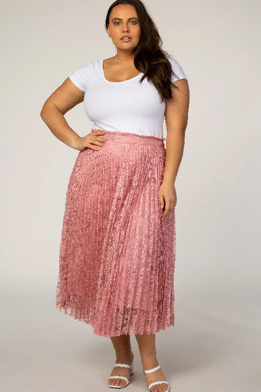 Women's Fashion Clothing Pink Lace Plus Midi Skirt