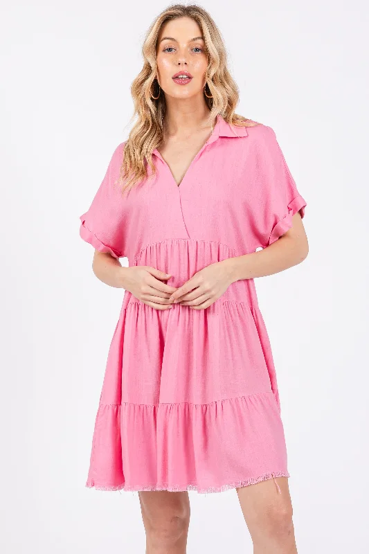 Must-Have Styles Pink Tiered Linen Dress