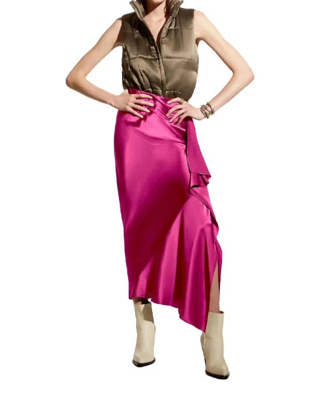 Luxury Women's Clothing Rose Glossy Midi Skirt In Fuchsia