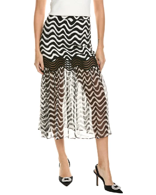 Women's Stylish Professional Apparel Stella McCartney Natalia Wave Trim Silk Midi Skirt