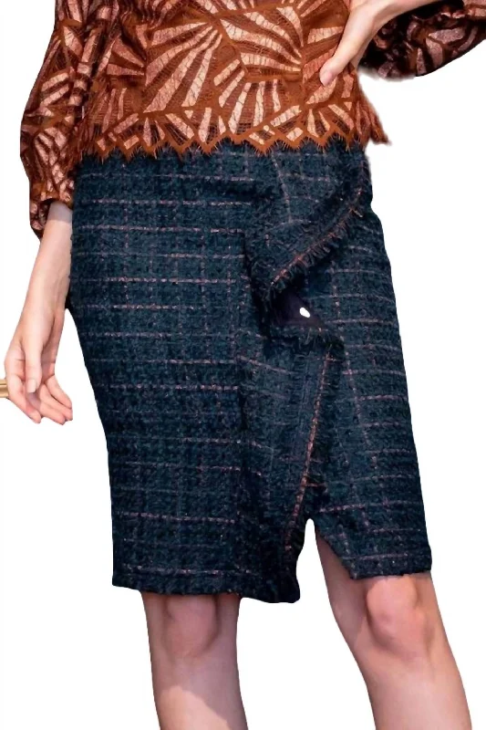 Women's Clothes And Apparel Tweed Pencil Skirt In Copper Teal