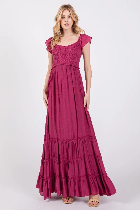 Chic Women's Clothing Online Violet Smocked Crossover Off Shoulder Maxi Dress