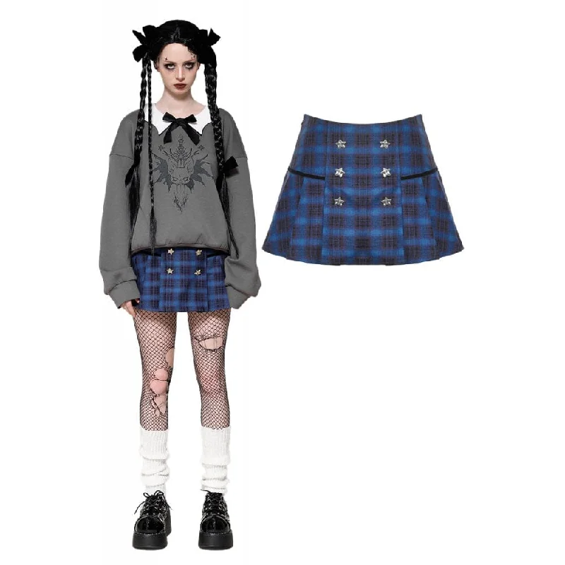 Stylish Women's Apparel Women's Grunge Stars Plaid Short Skirt Blue