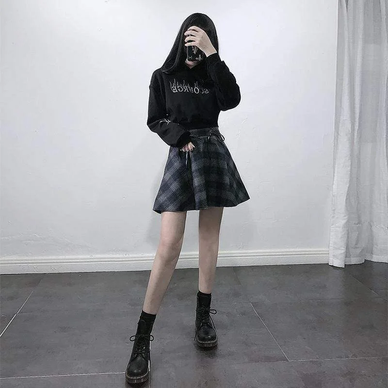 Women's High-Fashion Garments Women's High-waisted Lace-up Plaid Skirts