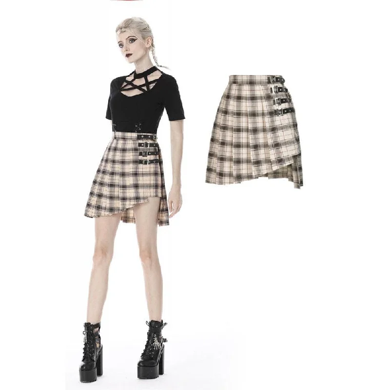 Women's Vintage Garments Women's Punk Checked Belts Plaid Pleated Short Skirts