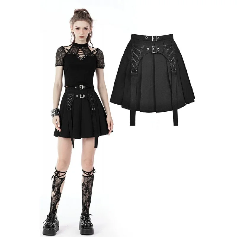 Women's Occasion Wear Apparel Women's Punk Double Buckles Pleated Skirt