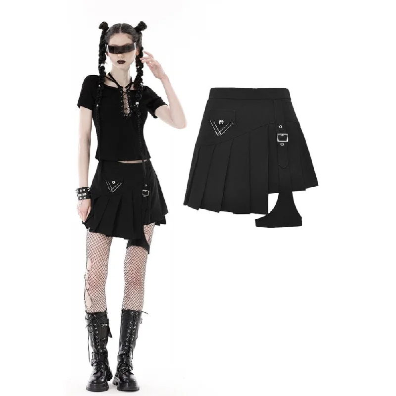 Classic Women's Apparel Women's Punk Irregular Buckle Pleated Skirt