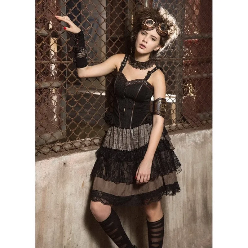 Trend Alert Women's Steampunk Lace Splice Layered Skirt