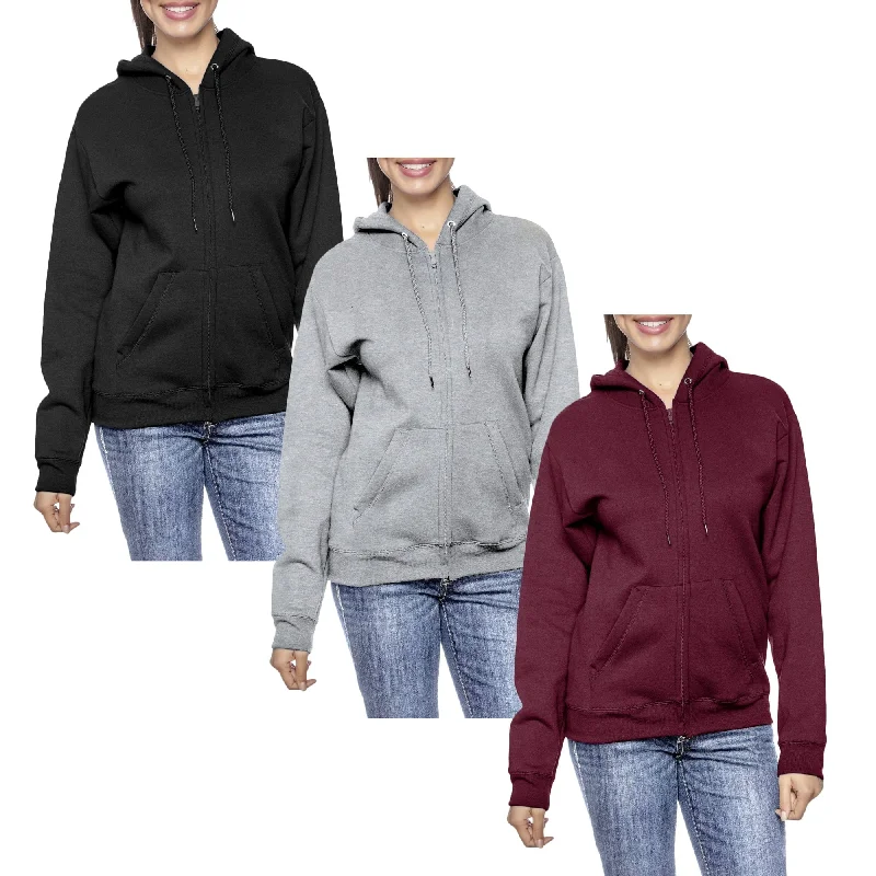 Women's Stylish Outdoor Outfit [3-Pack] Women’s Oversized Loose-Fit Fleece-Lined Full-Zip Hoodie