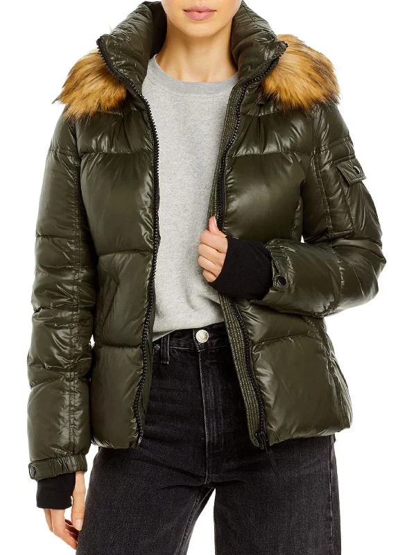 Comfy Women's Outfits for Daily Wear Allie Womens Faux Fur Trim Hooded Puffer Coat