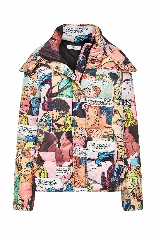 Women's Casual Garments Comic Print Down Jacket In To8 Kiss