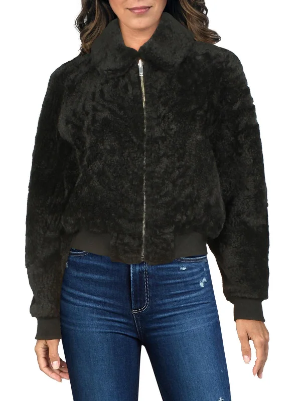 Women's Elegant Evening Outfit Dolman Womens Leather Shearling Bomber Jacket