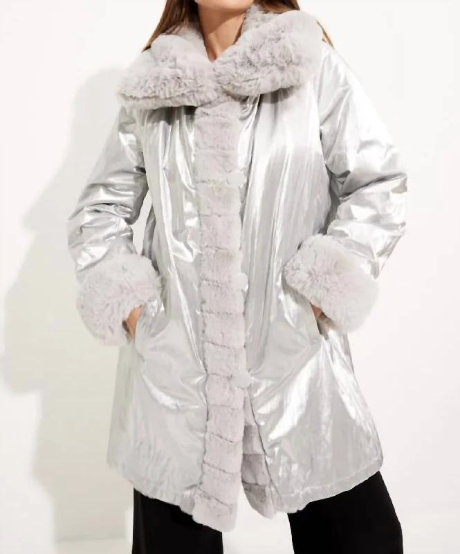 Comfortable Women's Outfits Faux Fur Coat In Silver