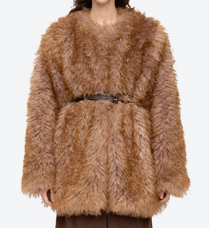 Stylish Women's Attire Fifi Faux Fur Jacket In Camel