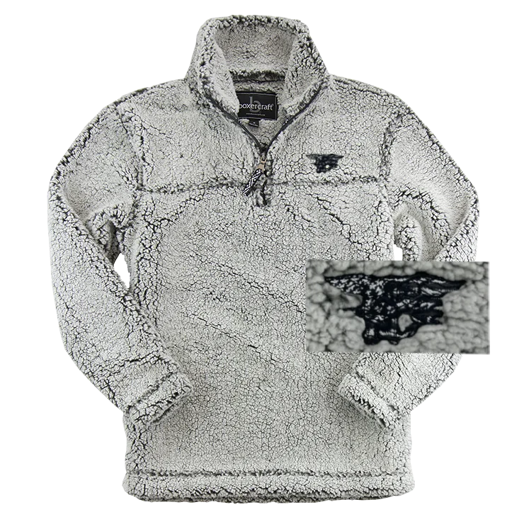 Women's Timeless Attire Frosty Grey Sherpa Quarter-Zip Pullover with Trident Flag