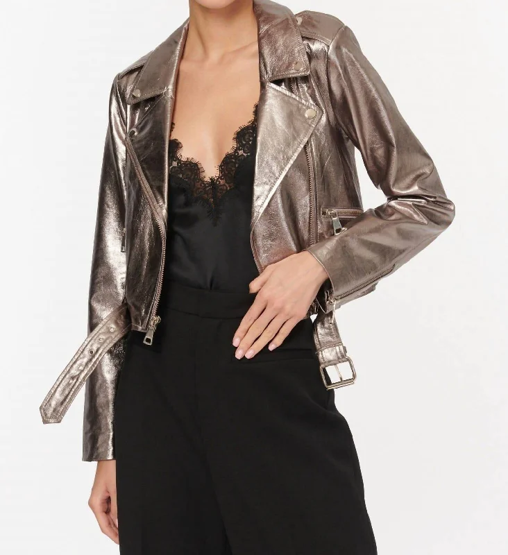 Sporty Streetwear Kali Lamb Leather Jacket In Metallic Fog