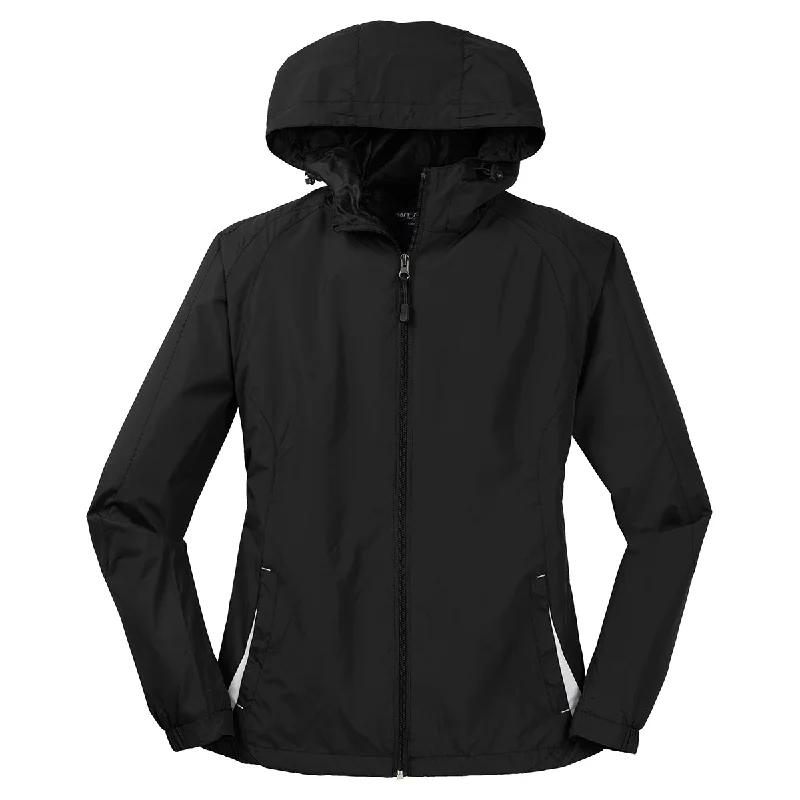 Women's Formal Clothes Sport-Tek Women's Black/White Colorblock Hooded Raglan Jacket