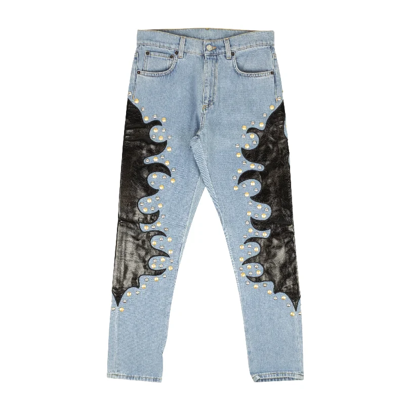 Latest Fashion for Women Moschino Couture Jeans With Leather Flame Detail - Blue