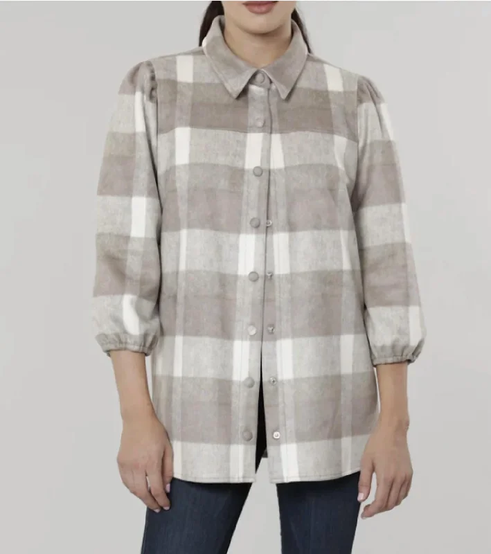 Women's Office Attire Plaid Shacket In Taupe