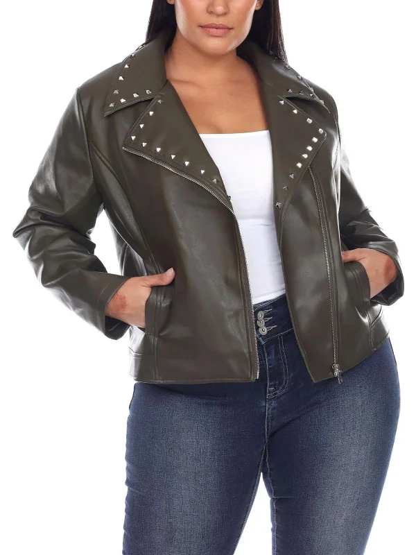 Women's Travel Garments Plus Womens Faux Leather Studded Motorcycle Jacket