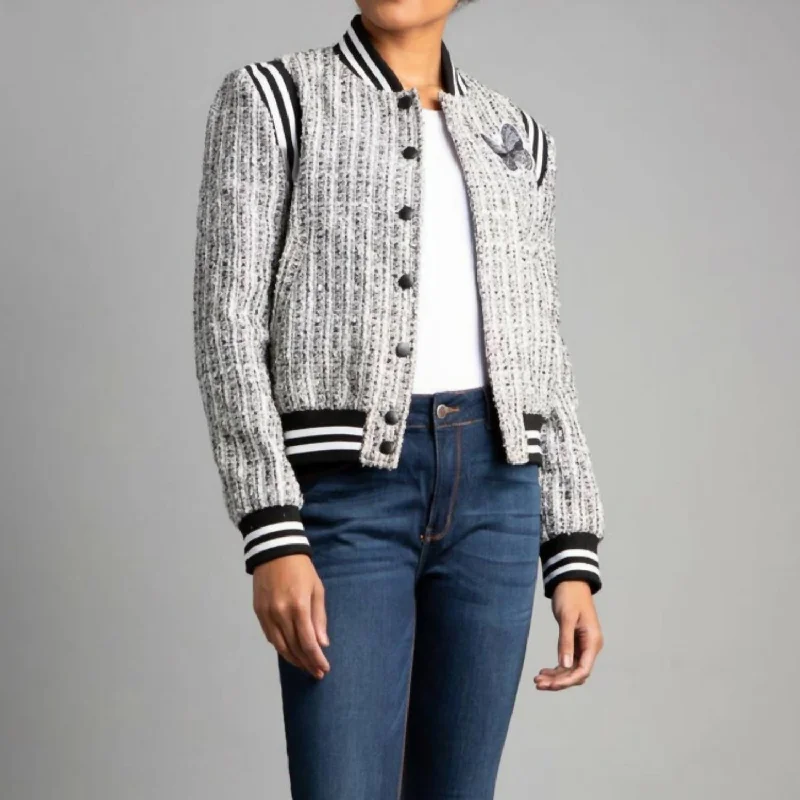 Rocker Chic Fashion Salt & Peppa Tweed Bomber In Bkw