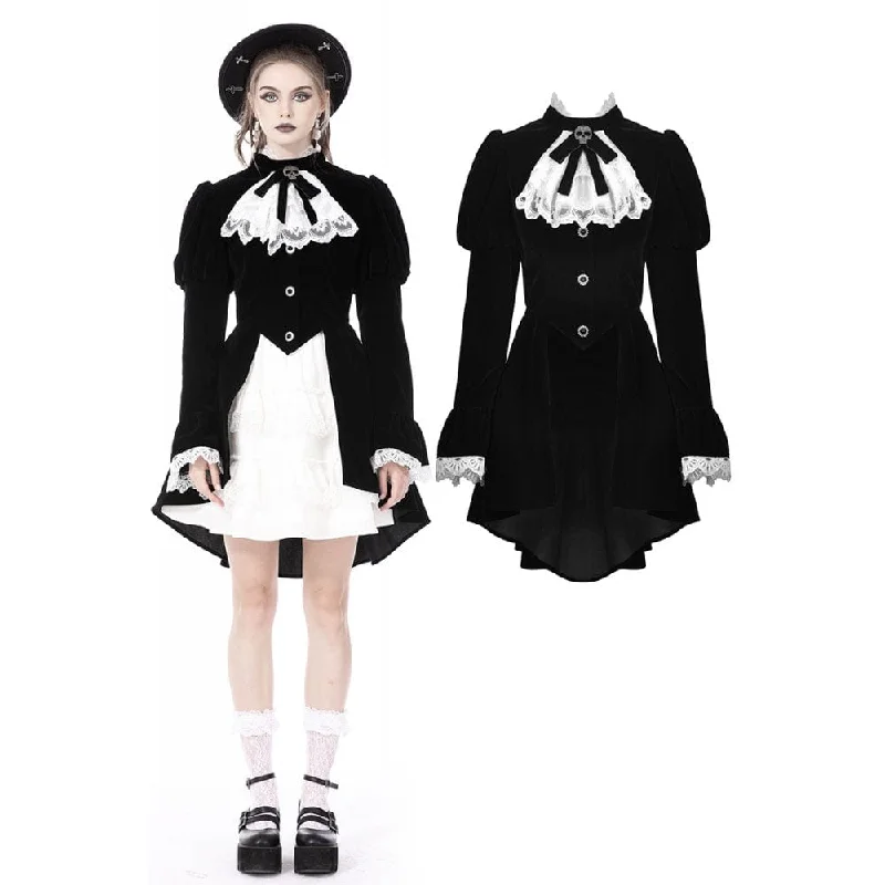 Women's Wedding Apparel Women's Gothic Puff Sleeved Frilly Necktie Velvet Jacket